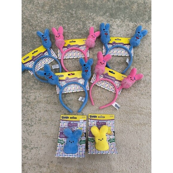 LOT - PEEPS Plush Bunny Headband Blue Pink Bunnies Easter / Palm Pets - Picture 1 of 5